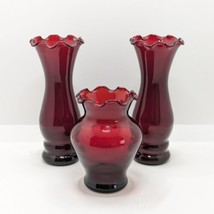 Anchor Hocking Red Vase Collection, Ruby Glass, Vintage 1930s - $27.62