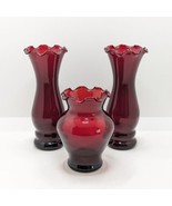 Anchor Hocking Red Vase Collection, Ruby Glass, Vintage 1930s - £21.71 GBP