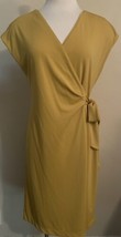 Ann Taylor Faux Wrap Lined Dress Yellow V-Neck Cap Sleeve Tie Size 8 - £19.59 GBP