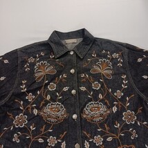 New Direction RN#94153 Women’s XL Black Embroidered Floral Denim Jacket Chest 50 image 15