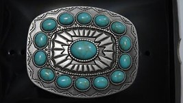 Nocona Blazin Roxx Silver Plated Turquoise Stone Belt Buckle 37903 - £27.17 GBP