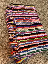 Vintage 70&#39;s FRINGED Afghan RAINBOW STRIPE BLANKET Crochet Throw 39&quot;X 51&quot; - £39.31 GBP