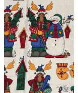 Merry Christmas Moose Panel Snowman Moose Appliques Sweater VTG Fabric S... - $129.43 MXN