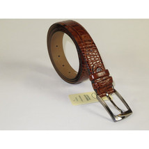 Men Genuine Leather Belt PIERO ROSSI Turkey Soft Crocodile print 1014 Cognac image 4