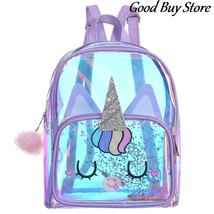 PU Transparent Unicorn Backpack Girls Sequin Fashion School Bookbag Princess Pri - £67.29 GBP