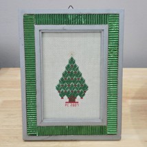 Framed 4&quot;x5.5&quot; Christmas Tree Counted Cross Stitch Completed Picture Craft - $11.87