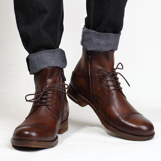 New Men Antique Brown Side Zipper Ankle Boots, Men Brown Ankle High biker Boots