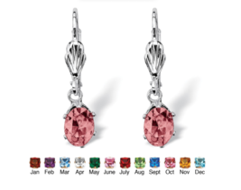 Oval Simulated Birthstone Silvertone Drop Earrings October Pink Tourmaline - £59.77 GBP