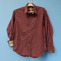 Robert Graham Men&#39;s Sz L Shirt Burgundy w/ Light Blue Striped Cotton But... - $47.51