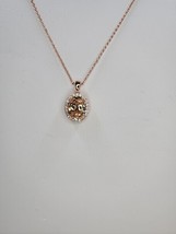 Oval Light Champagne CZ Round &amp; White CZ Halo Pendant &amp; Chain, Rose Gold Plated - $28.95