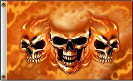 Deluxe Flaming Fire Triple Skull Flag Wall Banner #535 Biker 3x5 Sign Flags New - £8.56 GBP