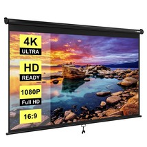 100 Inch Manual Pull Down Projector Screen, 16:9 Hd Retractable Widescre... - $185.99