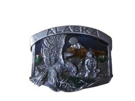 Vintage 1984 Alaska Eagle Gold Miner 3D Color Siskiyou Pewter Belt Buckle - £15.18 GBP