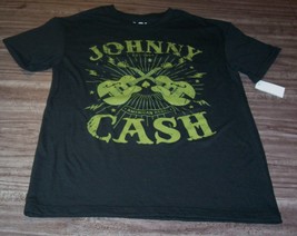 Women&#39;s Teen Jrs Johnny Cash Man In Black American Flag Guitar T-shirt Xs New - £15.92 GBP