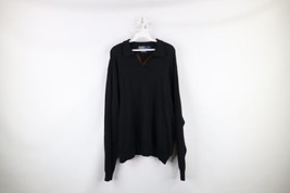 Vintage 90s Ralph Lauren Mens XL Blank Wool Blend Knit Collared Sweater Black - £55.15 GBP