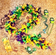 Mardi Gras St Pats Party-In-Bag Beads Boa Purple Green Gold Parade 18 Necklaces - £14.01 GBP