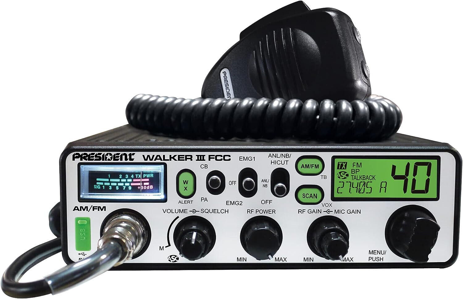 President Electronics TXUS200-1 Walker III FCC AM/FM Transceiver CB Radio