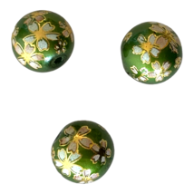 5 pcs Japanese Painted Glass Tensha Beads Green Gold Sakura Flower 12mm Round - £3.94 GBP