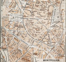 Map Montpellier Southern France Rare 1914 Lithograph WW1 Street Mini DWAA20B - £31.37 GBP