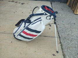 Adidas Dual Strap Golf Stand Bag White/Red/Blue w Raincover - $76.00