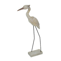 20 Inch Hand Carved Wood &amp; Metal Heron Sculpture White Wash Finish Coast... - £24.44 GBP