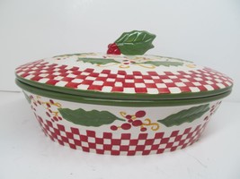 Tara Temptations Winter Holly Oval 2 Quart Covered Casserole With Lid  R... - £15.67 GBP