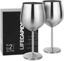 Stainless Steel Wine Glasses Set of 2, 18Oz Stainless Steel Wine Goblets, Stemme - £32.66 GBP