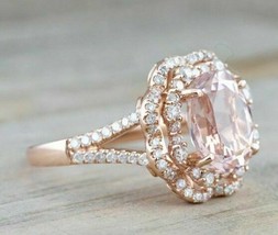 3Ct Oval Cut Peach Morganite Halo Engagement Wedding Ring in 14K Rose Gold Over - £64.73 GBP