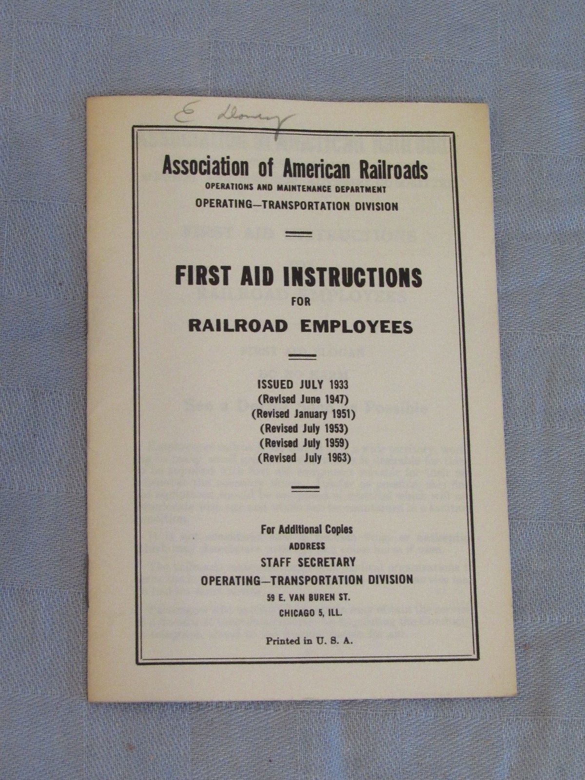 First Aid For Railroad Employees Association American Railroads 1963 - $8.95
