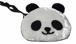 Handmade Beaded Velvet Panda Bear Face Coin Change Purse - $313.52 MXN