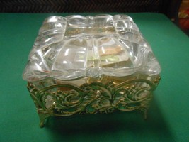 Beautiful Vintage Crystal Glass with Brass Base TRINKET BOX - $19.39