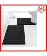 Luxury 2-Piece Non-Slip Bathroom Rug Set - Absorbent Microfiber in Black - $854.64 MXN
