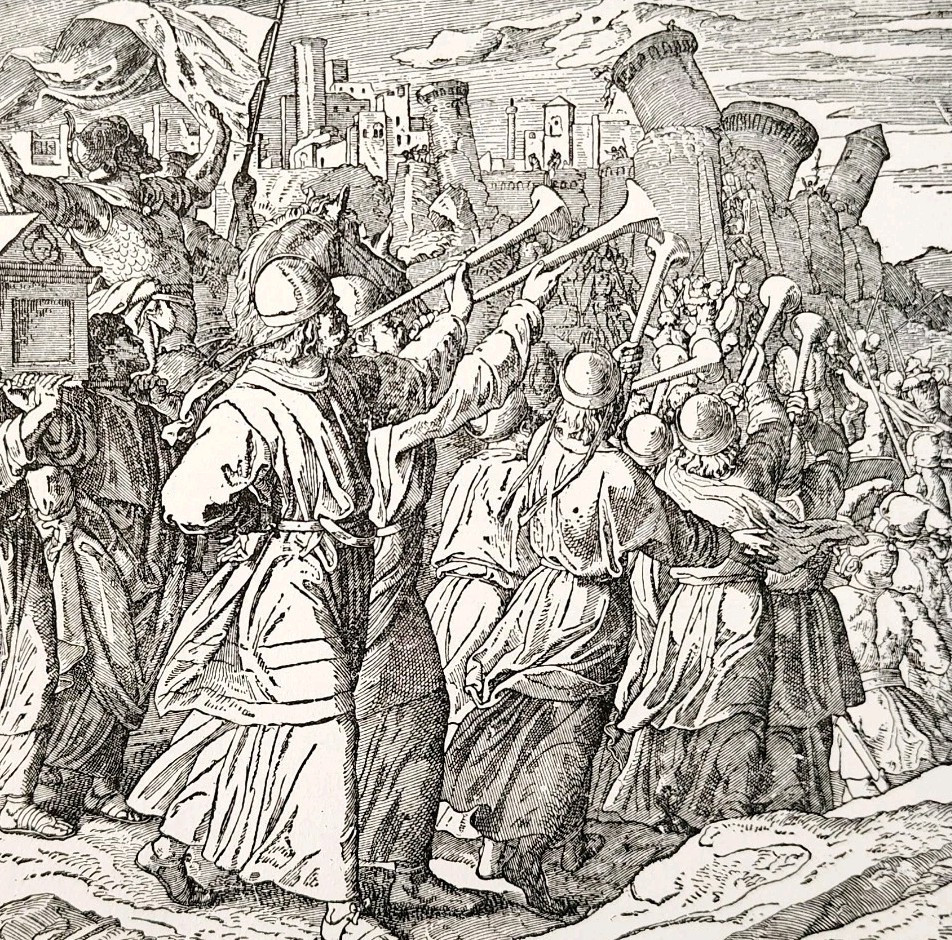 1922 Walls Of Jericho Falling Down Wood Engraving Bible Story Vintage DWSS3 - $19.99