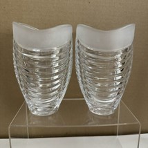 (2) Pair Omega 24% Lead Crystal Frosted Rim Swirl Vase Made in Germany - $38.10