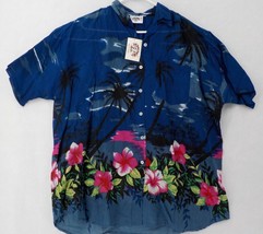 Peppermint Bay Mens 2XL Hawaiian Shirt Beach At Night Ss Hibiscus Flower Pocket - £15.17 GBP