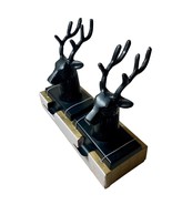 34th &amp; Pine Stocking Holders Pair Black Buck Antlers NEW Heavy Christmas - $470.66 MXN