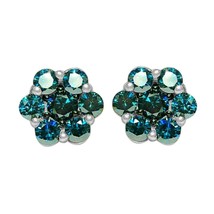 2 Ct Round Simulated Blue Topaz Cluster Stud Earrings White Gold Plated Silver - £45.00 GBP