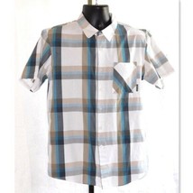 Oakley Mens Button Down Short Sleeve Gray/Turquoise/Tan Plaid Shirt - M - $19.99