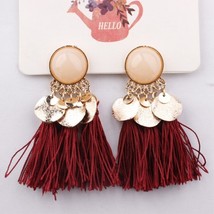 2021 Ethnic Bohemia Women Dangle Drop Earrings Summer Round Resin Tassel Earring - £6.35 GBP