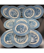 12 Royal Currier Ives Blue Dinner Plates Set Vintage Old Grist Mill Dish... - £103.51 GBP