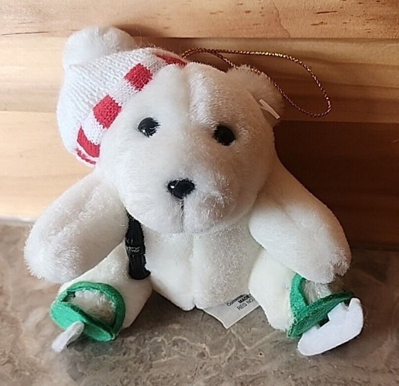 Coca Cola Polar Bear Plush Ornament 1997 Teddy Bear Ice Skater Coke Bott... - $6.92