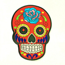 Blue Flower Red Sugar Skull Vintage Patch Large Back Piece 8 Inch Embroidery Pad - £23.38 GBP