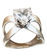 925 Sterling Silver  Vintage Cubic Zirconia Love Heart Band Ring Sz 5 - $60.00