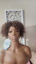 HUA Kinky Curly Short Wigs for Black Women Human Hair Chocolate Brown Mix P4/30 - £31.13 GBP