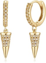 Women Spike Earrings Gold Huggie Hoop Cone Diamond Zirconia Dangle Drop ... - $35.08