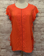 Time &amp; Tru Embroidered Flutter Sleeve Top Size Medium 8-10 NEW CORAL semi fitted - £14.15 GBP