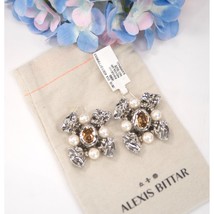 Alexis Bittar Byzantine Flower Crystal Faux Pearl Rhodium LARGE Earrings NWT - $192.56
