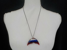 Beachcombers Pendant Necklace Dichroic Glass Dolphin Tail Tricolor Slvr Blue Red - £20.32 GBP
