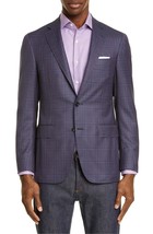  Canali Kei Trim Fit Plaid Wool Sport Coat, Size 40 US / 50 EU R - Blue - $695.00