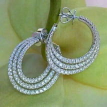 2Ct Round Cut Diamond Women&#39;s Hoop Cluster Earrings 14K White Gold Finish - £75.50 GBP